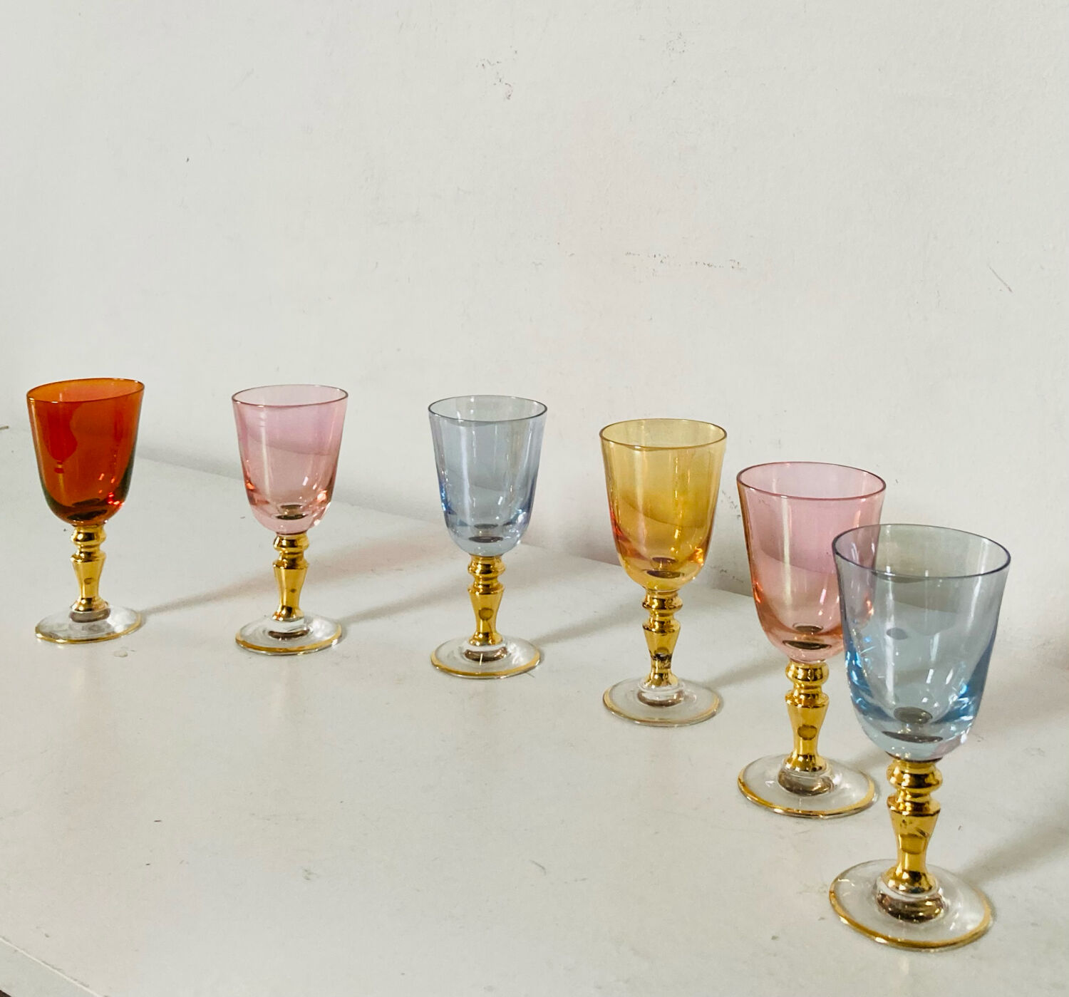 6 blown crystal liqueur glasses from Bohemia, 1960s