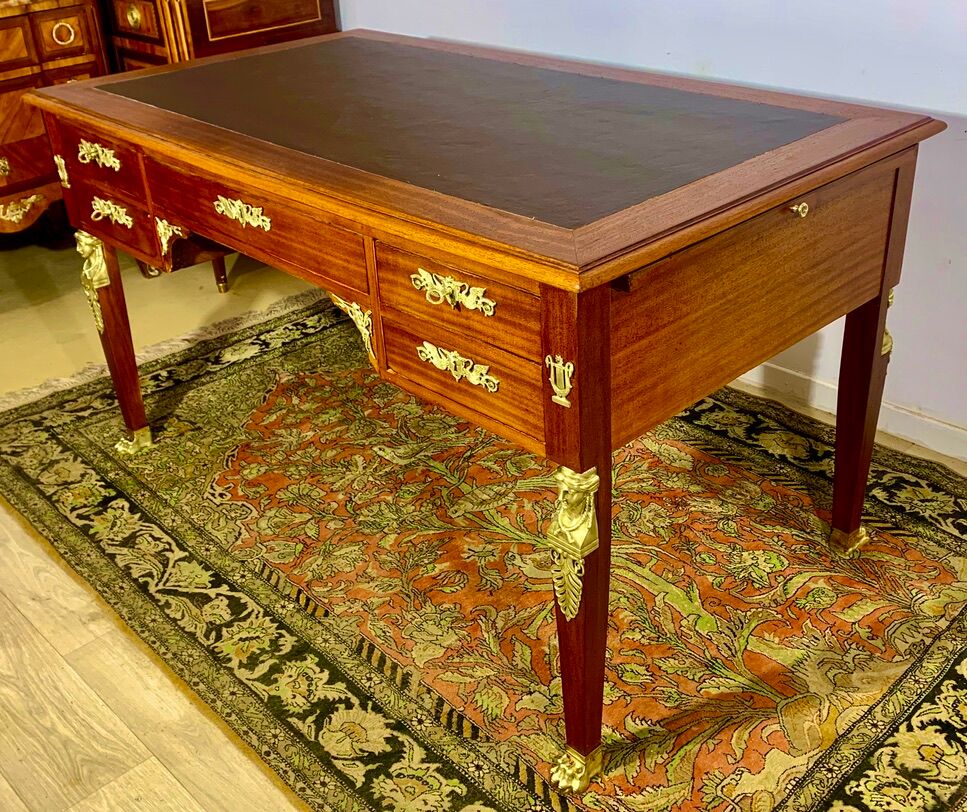 Empire style desk return from egypt double sided in mahogany and gilded bronzes year 1900