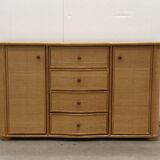 Vintage rattan sideboard with curved drawers, 1970s