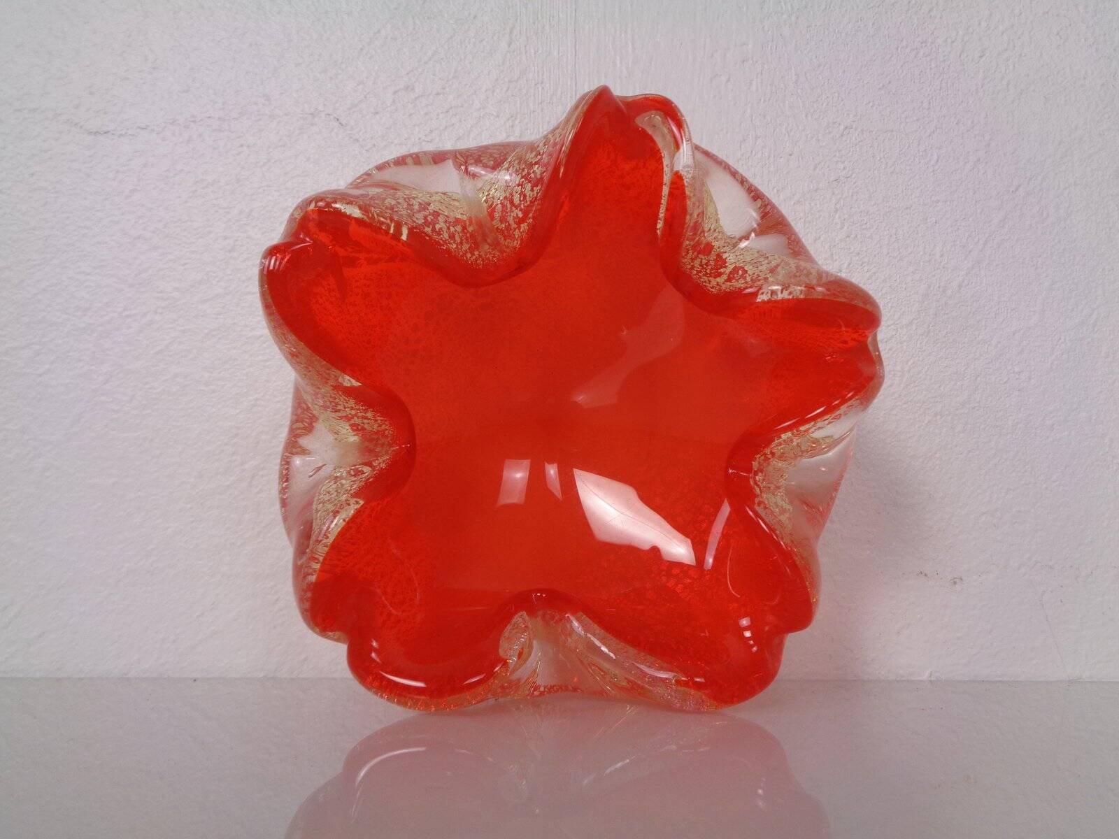 Red & Silver Murano Glass Ashtray by Barovier & Toso, Italy, 1960s