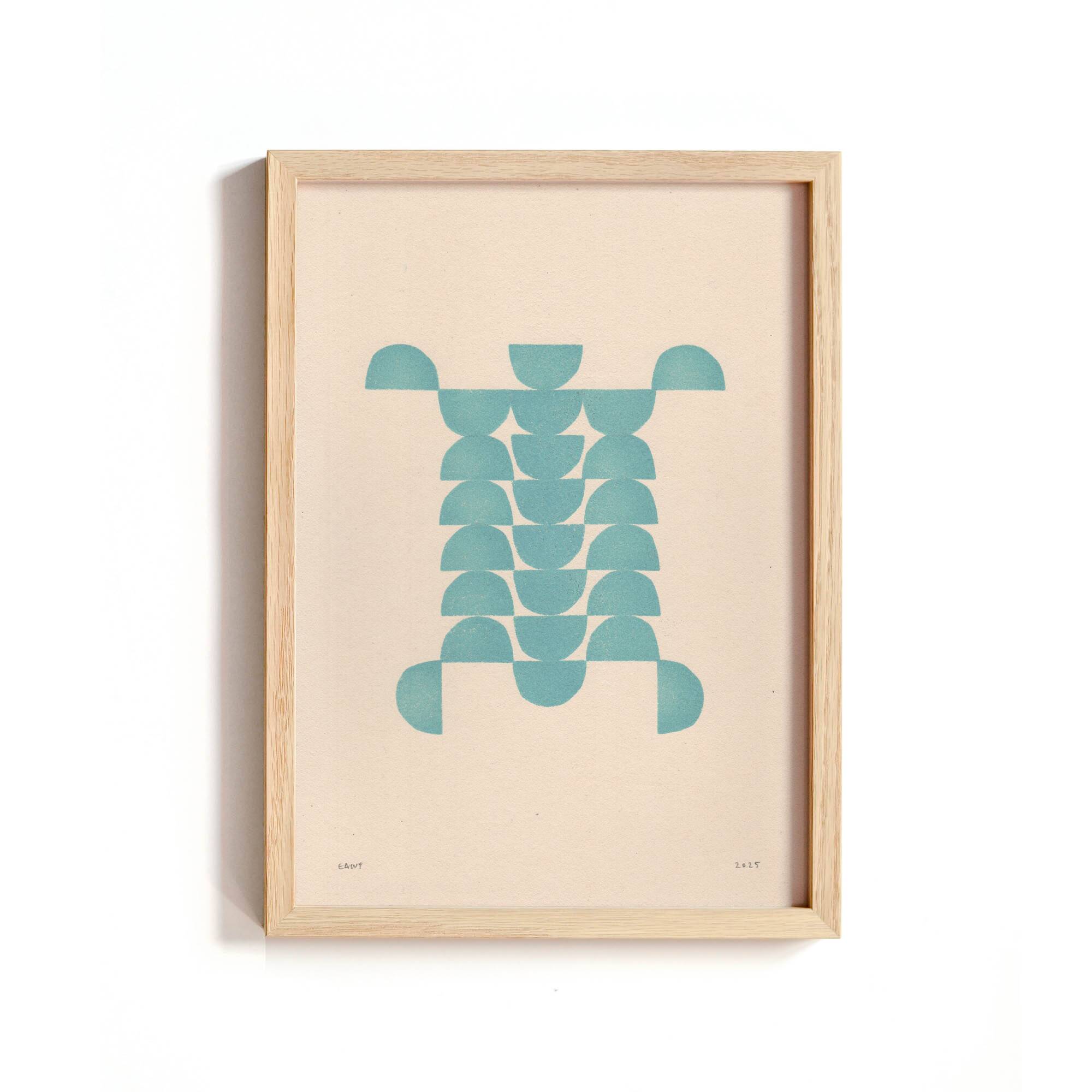 Abstract painting on B280 petrol blue paper signed Eawy