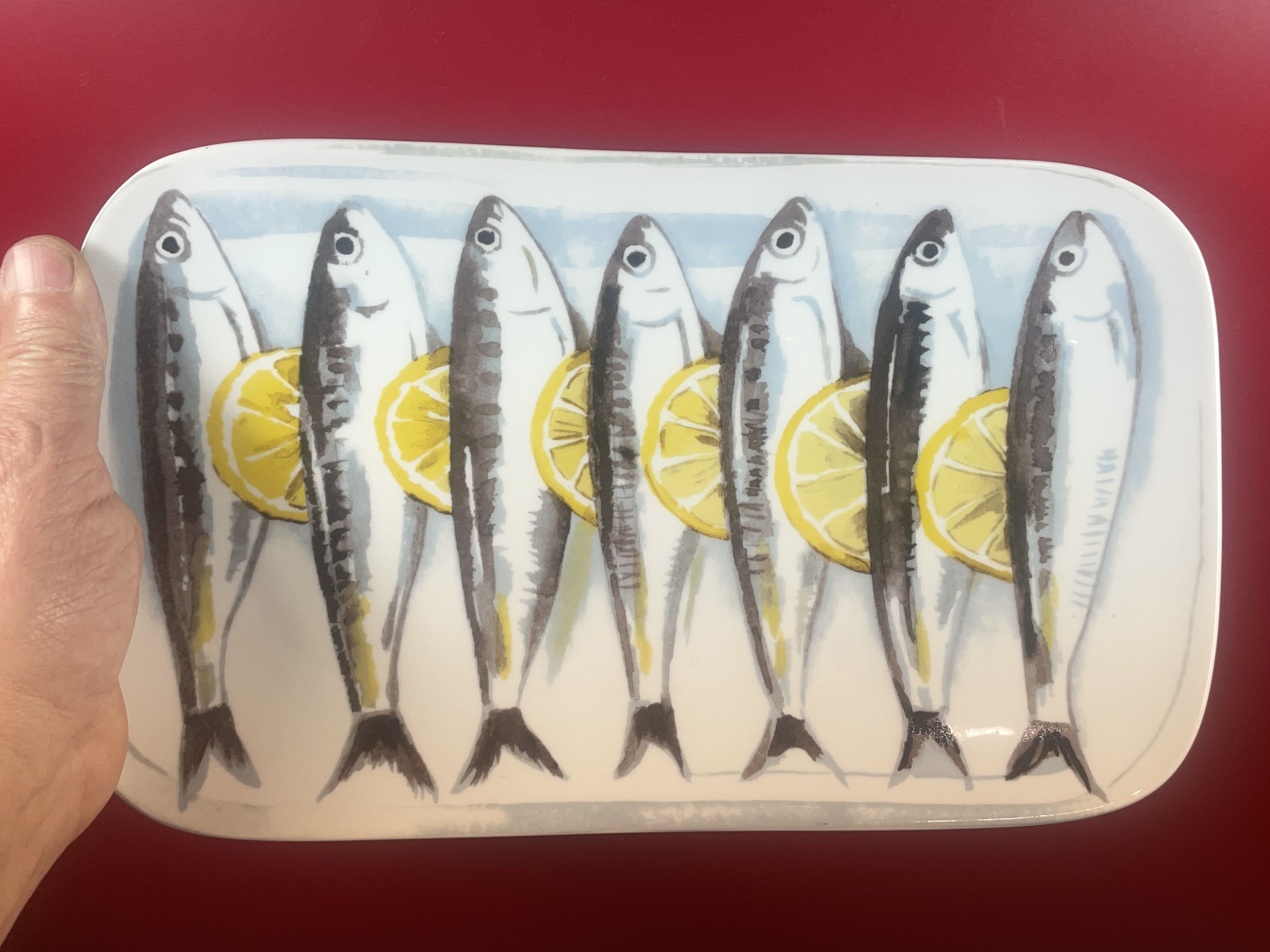 Set of 2 dishes decorated with fish, mackerel or sardines Geneviève Lethu