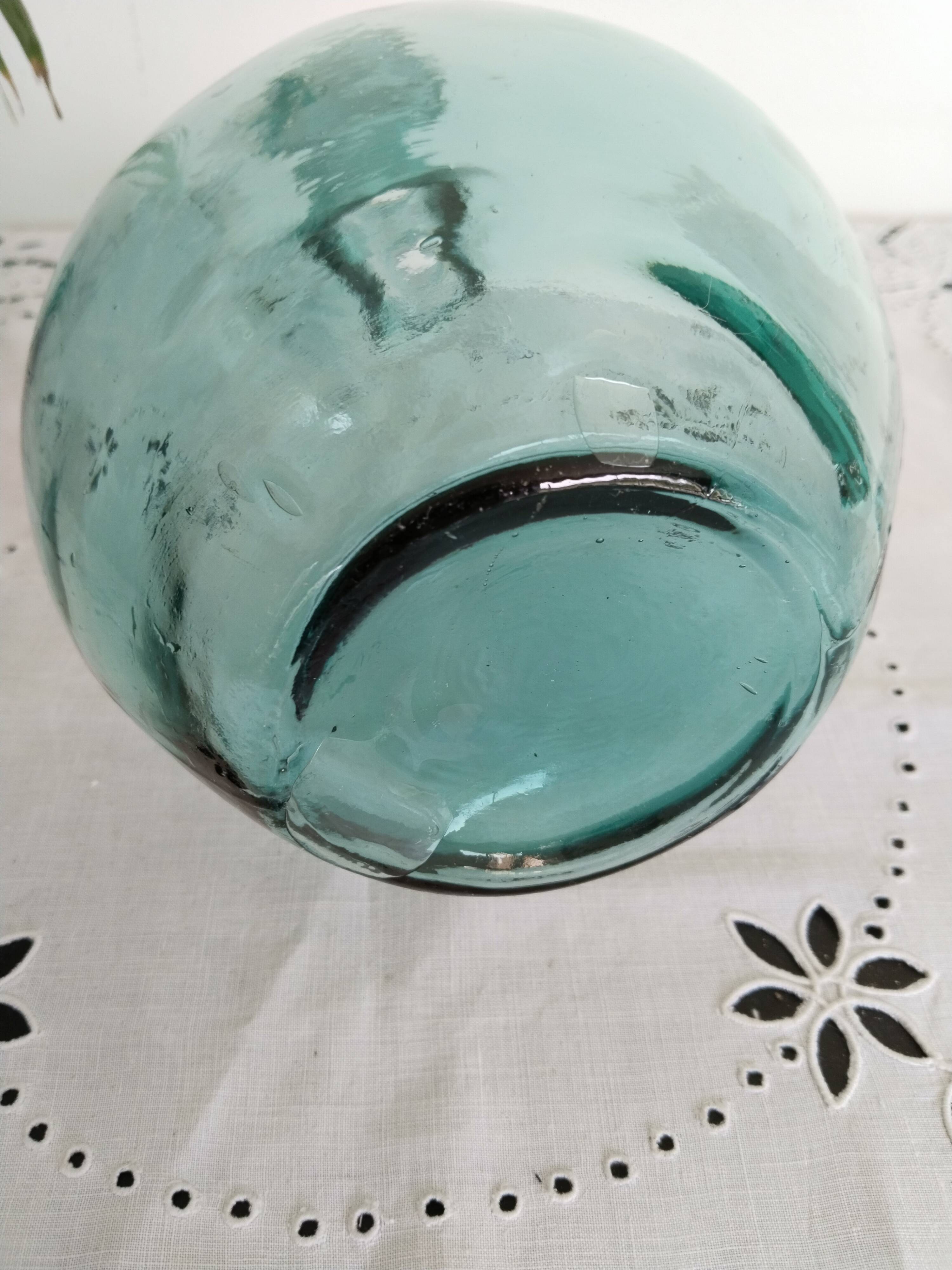 Blue-green demijohn carboy, vintage French, Viresa