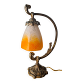Lampe art nouveau ancienne bronze et jolie tulipe hexagonale 37x22