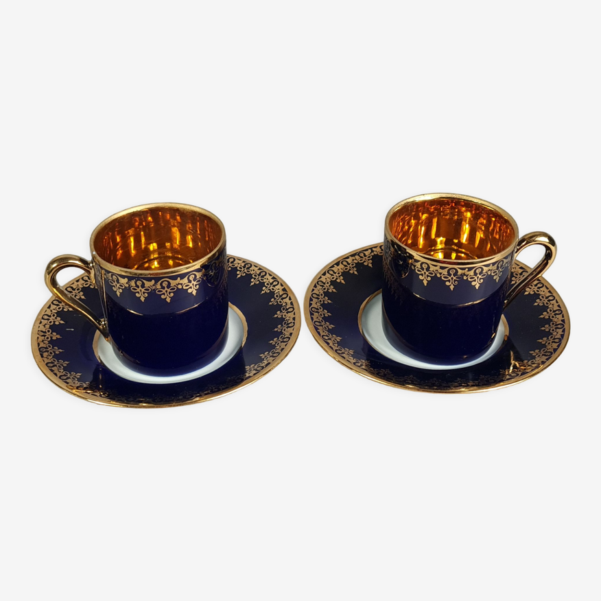 2 tasses à café forme litron porcelaine de Limoges, bleu four SB | Selency