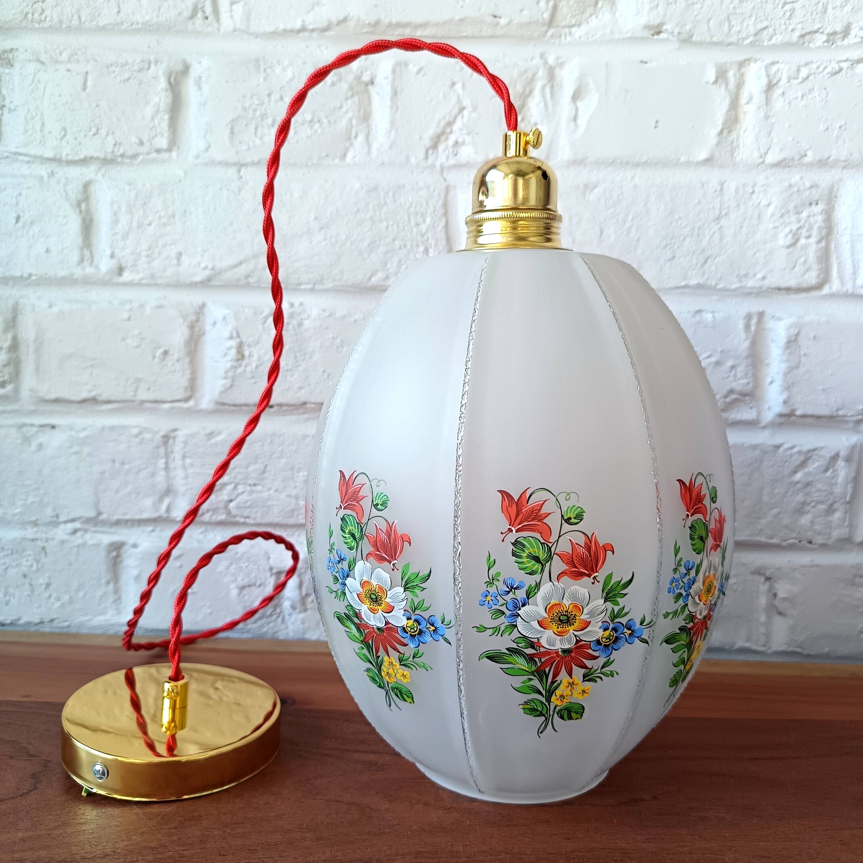 Vintage glass pendant light, floral motifs 1960s, Daisy pendant light
