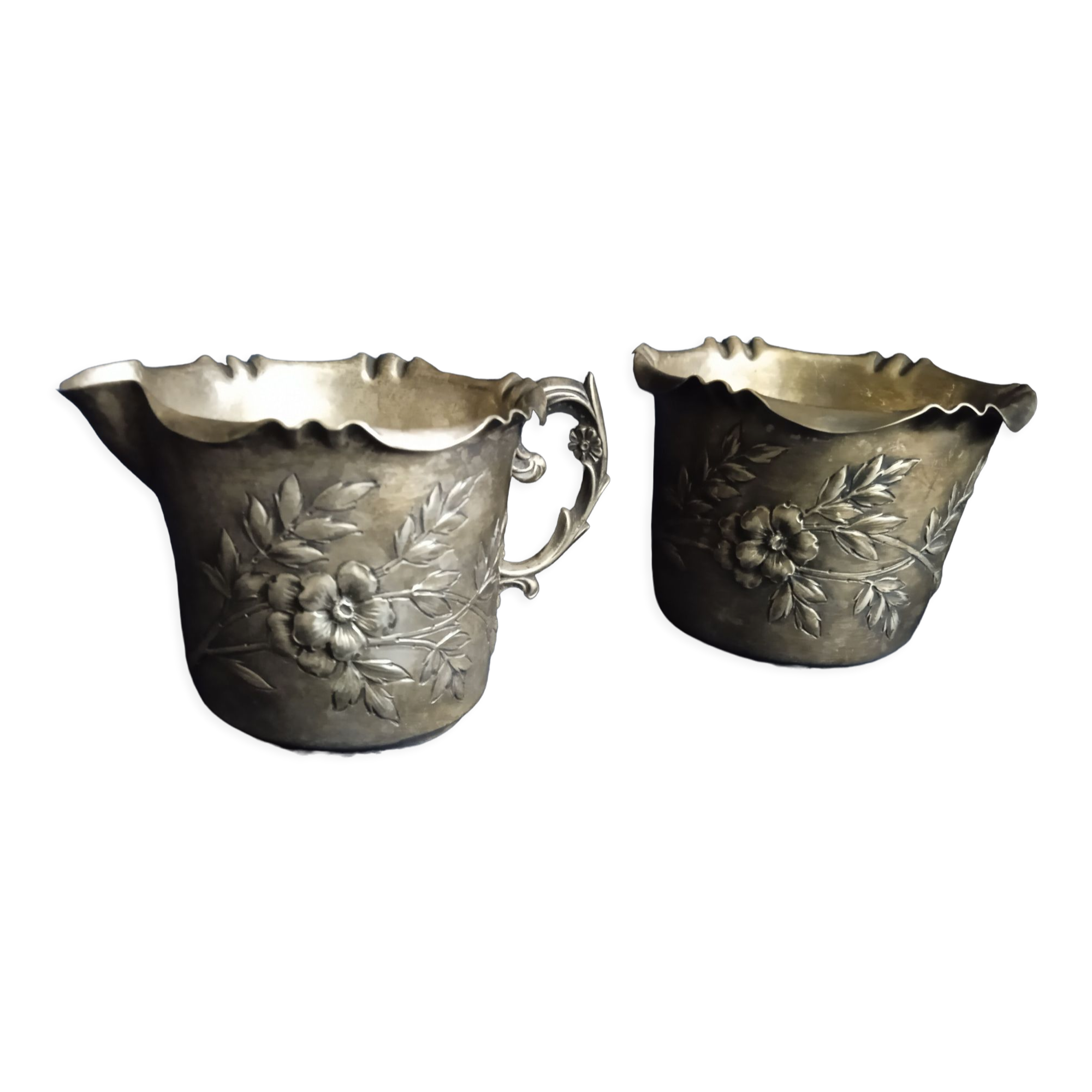 Ensemble théière + pot à lait ancien – Métal argenté Electroplate – Style XIXe - Antiquités