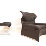 Saporiti Vela Alta leather armchair with ottoman by Giovanni Offredi