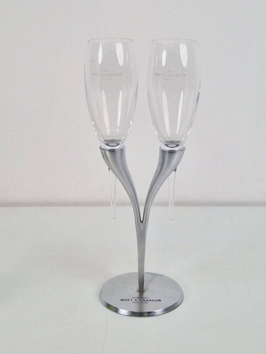 Crystal Champagne Flutes in Holder by Philippe Di Meo for Moët & Chandon, 1980s, Set of 2