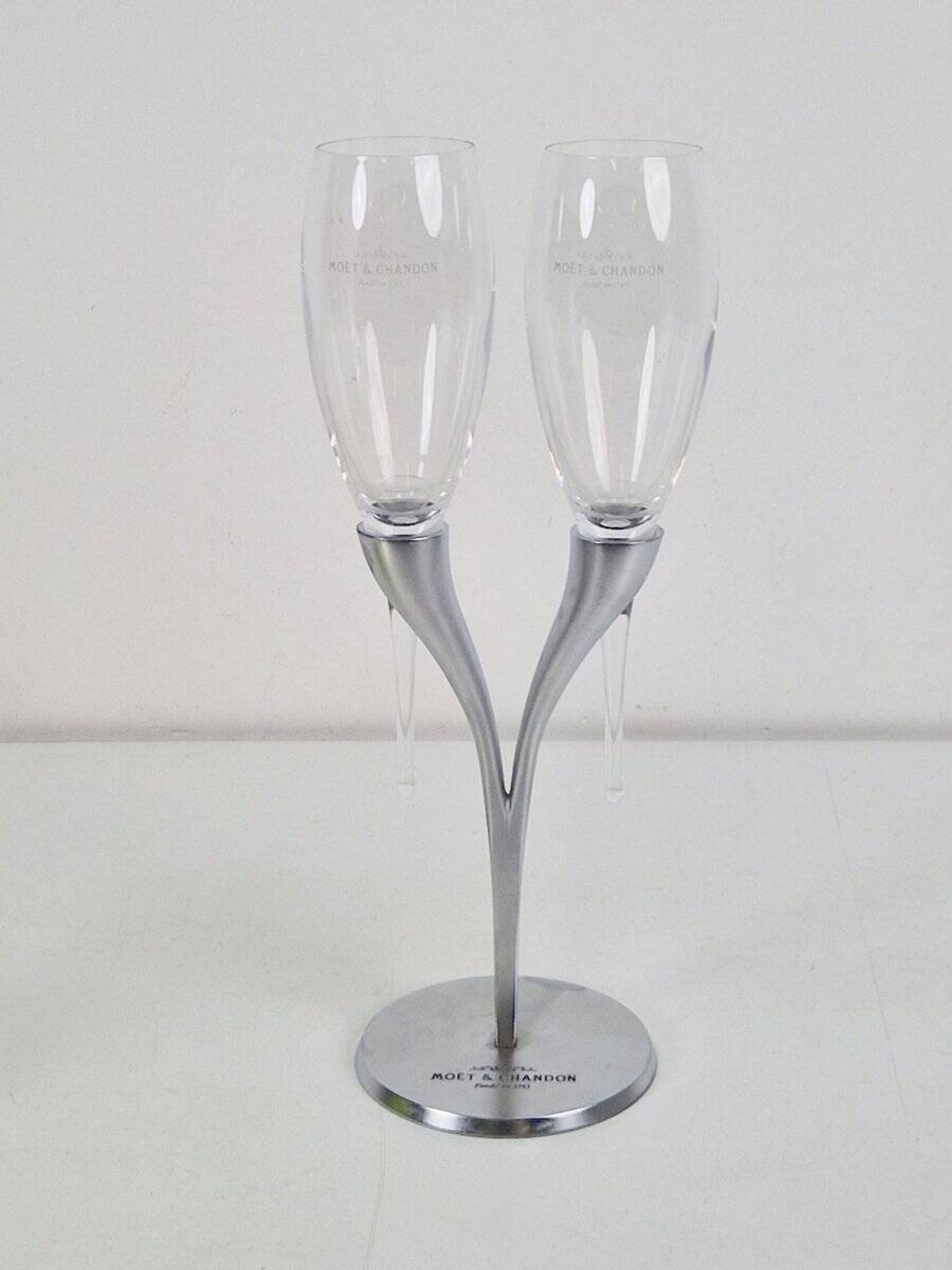 Crystal Champagne Flutes in Holder by Philippe Di Meo for Moët & Chandon, 1980s, Set of 2