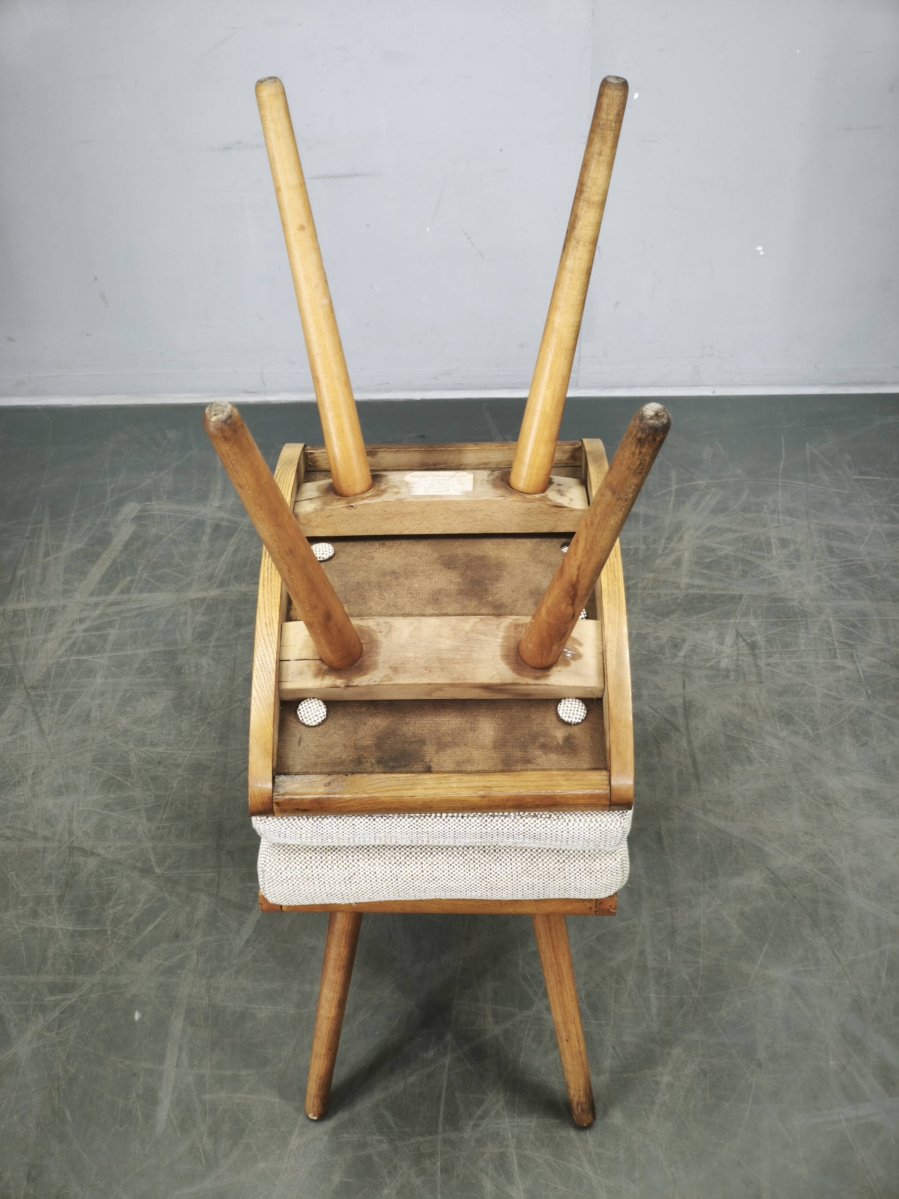 Pair of Mid-Century Beech Stools, Czechoslovakia, 1960s