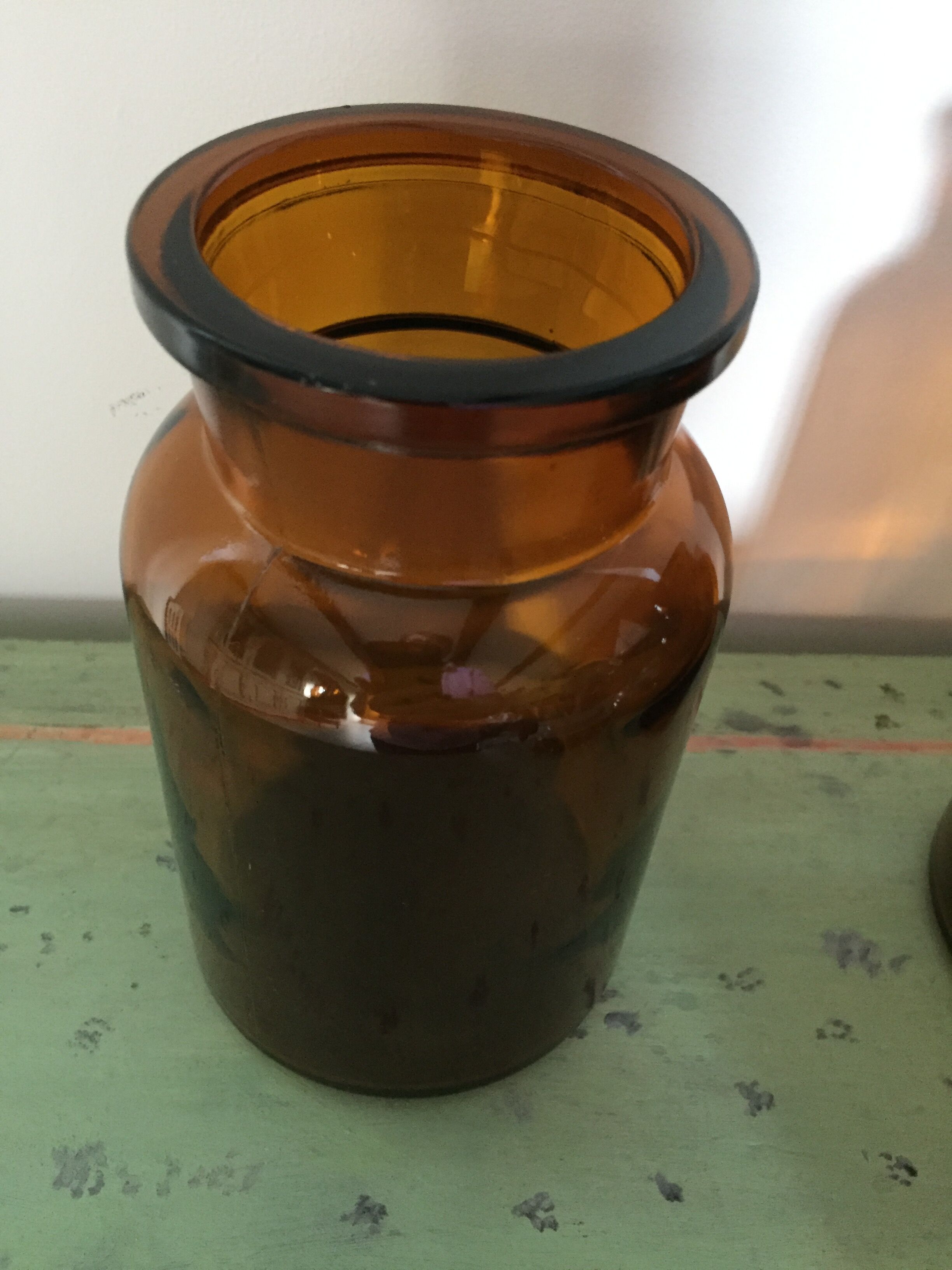 Lot of three pots of old amber brown apothecary