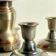 Industrial candle holders steel and silver bronze vintage