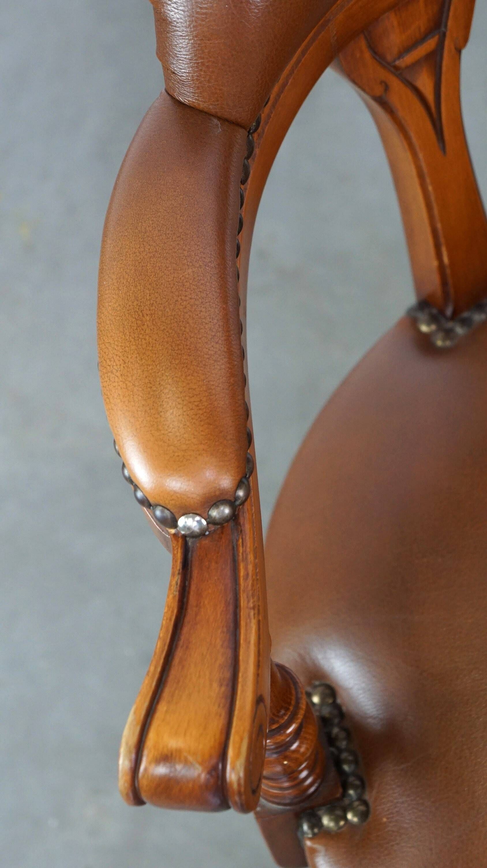 Swivel English style Chesterfield armchair/office chair in brown cowhide