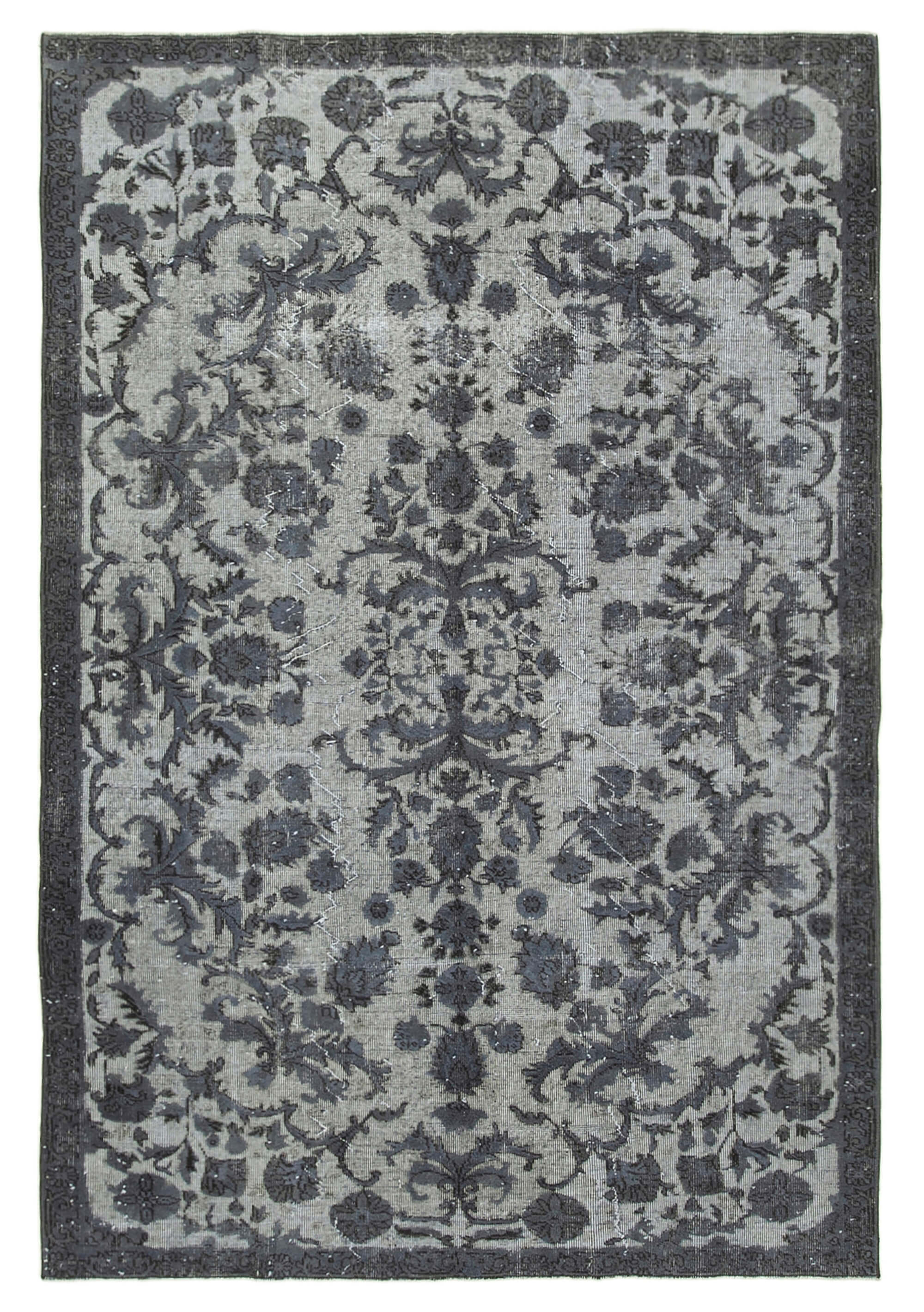 Hand-knotted rustic anatolian 1970s 190 cm x 277 cm grey rug