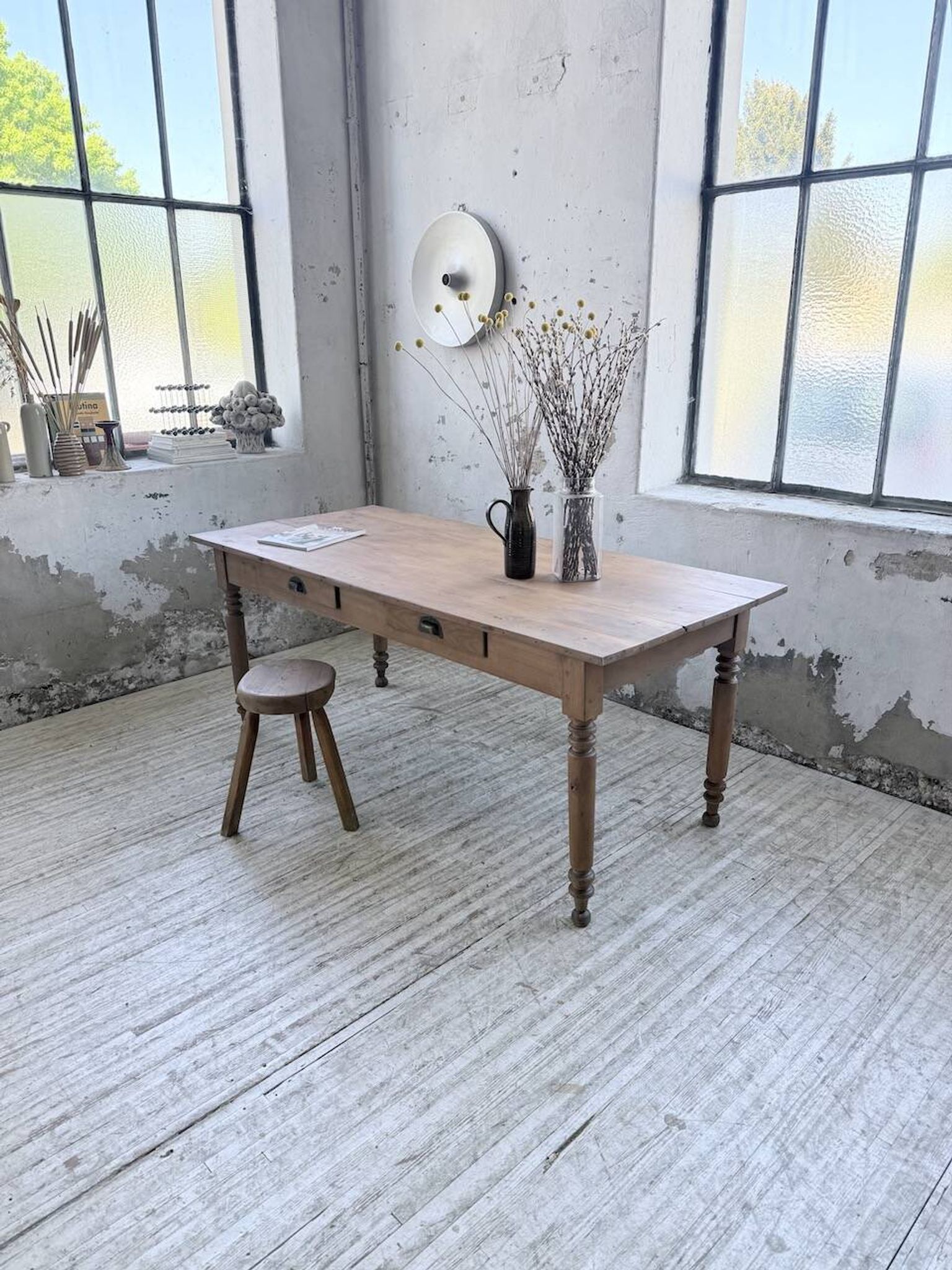Bistro farmhouse table cherry wood turned legs 180cm