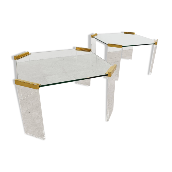 Tables de café ou d'appoint en lucite et laiton, années 1970 — Beyit