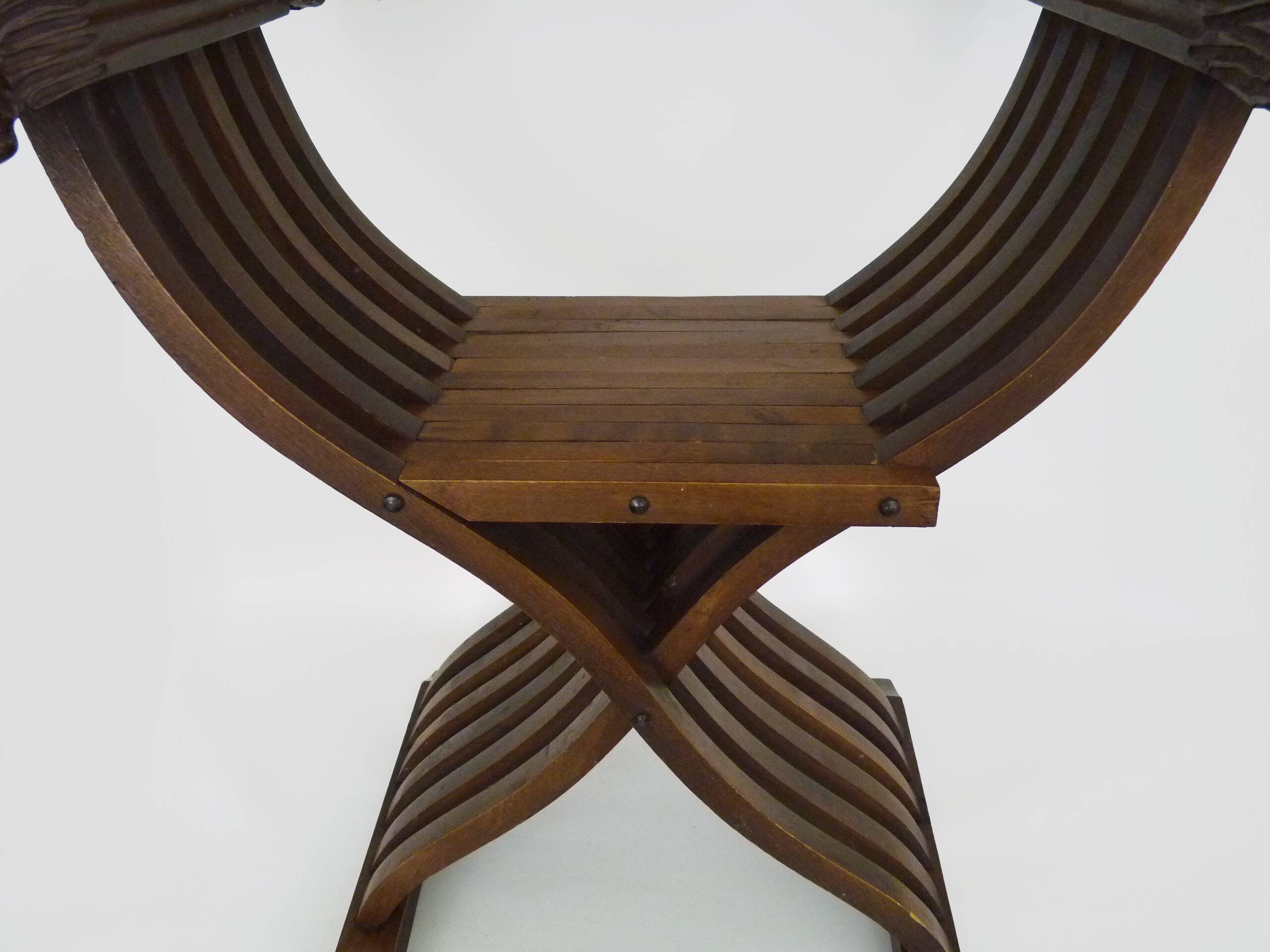 Vintage Savonarola chair with lion head, wood, Italy, 1950s