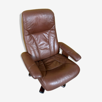 Danish vintage brown leather swivel chair