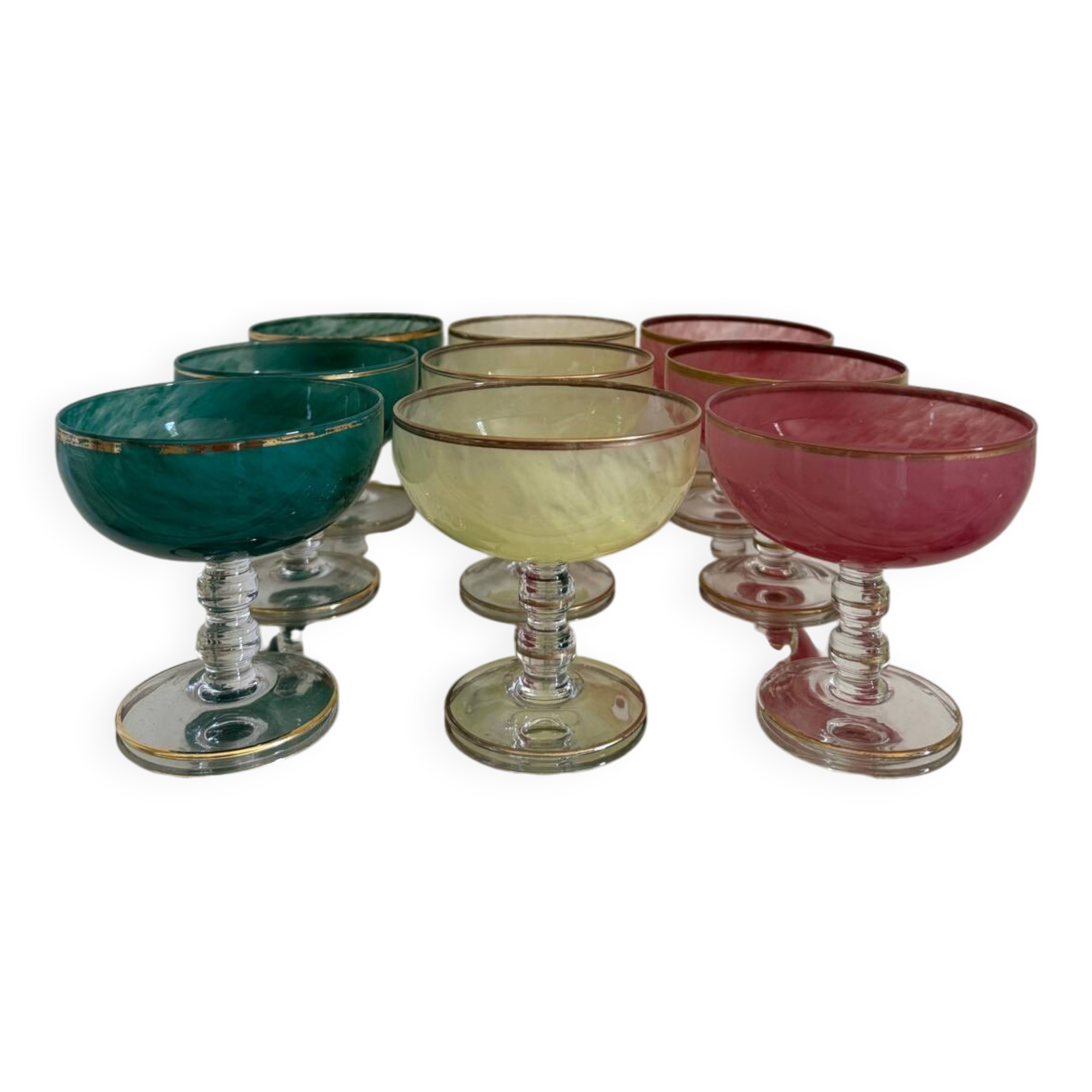 Multi-colored Venetian crystal ice cream cups