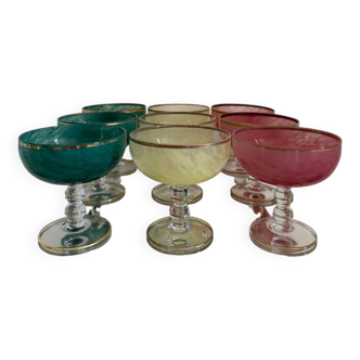 Multi-colored Venetian crystal ice cream cups