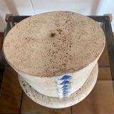 Pair of small columns or end of sofa in travertine and plexiglass