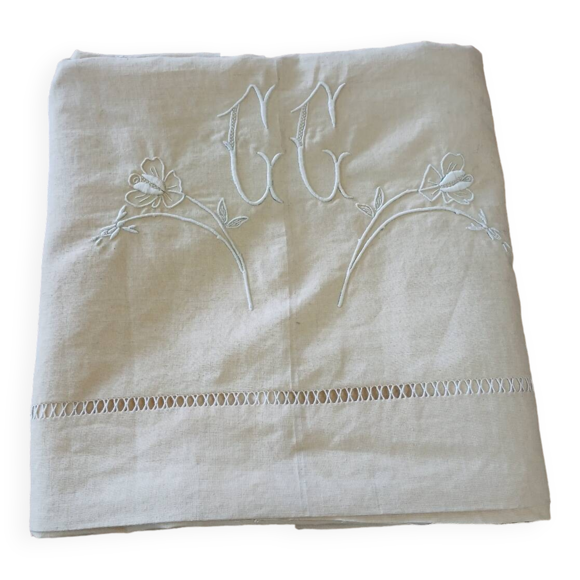 Pure linen canvas sheet/tablecloth/curtain "Blue flower"