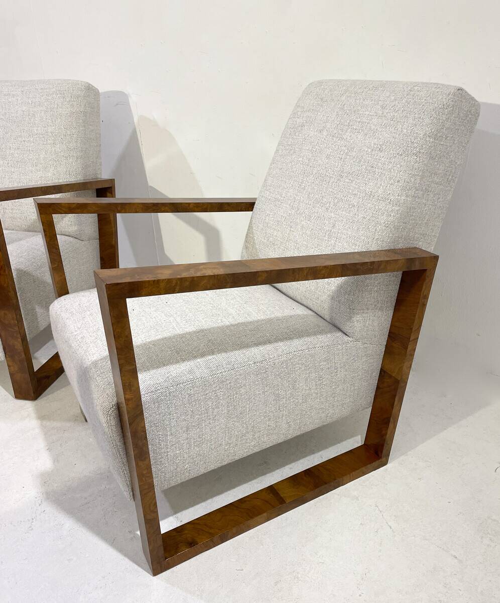 Pair of Art Deco Armchairs ,Fabric and Walnut, New Upholstery