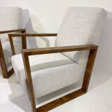Pair of Art Deco Armchairs ,Fabric and Walnut, New Upholstery
