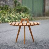 Vintage coffee table, wooden table with central handle, interior decoration, terrace, patio