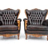 Deep buttoned brown leather salon set