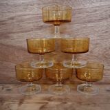 Lot of 6 Luminarc 70's amber champagne glasses