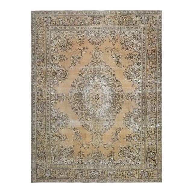 1960s Persian Handmade Wool Cotton Orange Oversized Area Rug 289x387