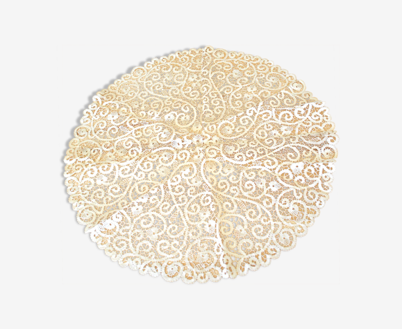 Napperon en dentelle de bruges vintage - dentelle au fuseau - volutes rococo 1960
