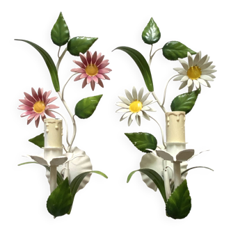 Pair of metal flower wall lights