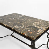 Coffee table in patinated wrought iron and marble, circa 1940