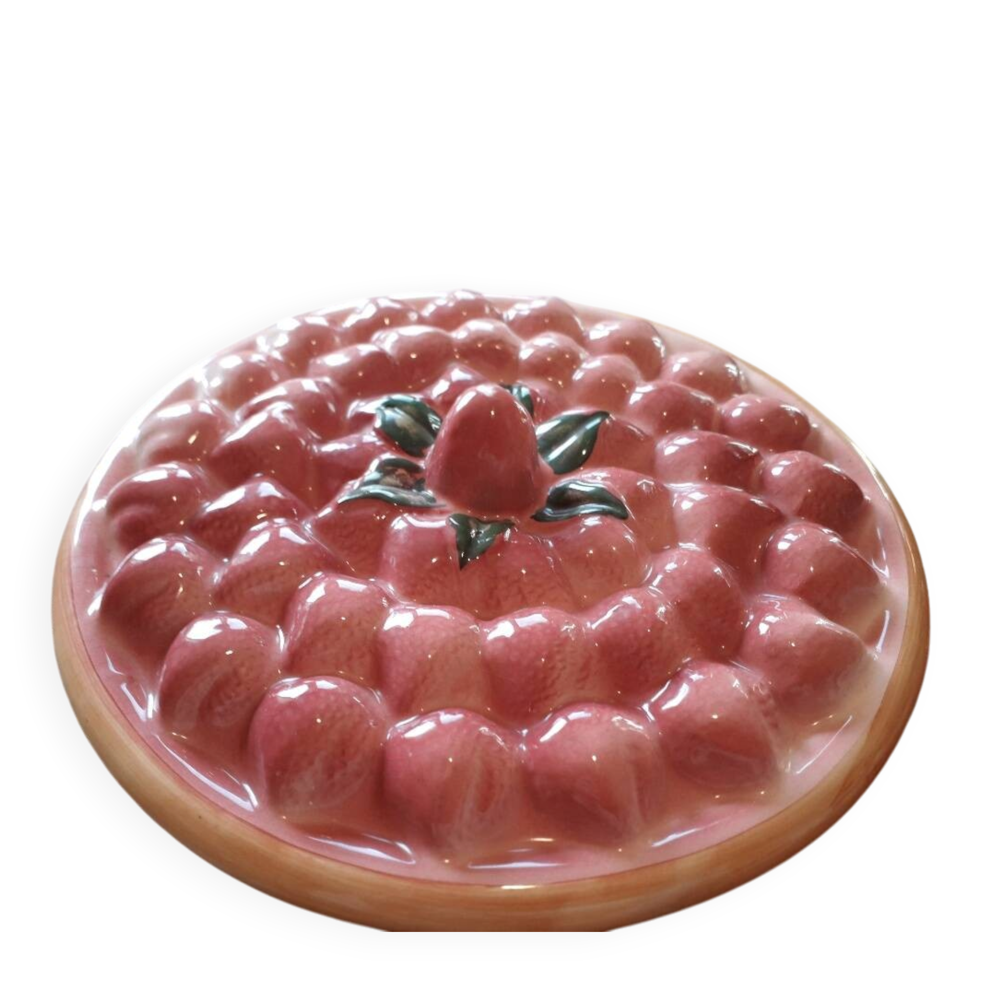 Vintage dessert plate in glazed ceramic with strawberry design, 1950s-1970s.