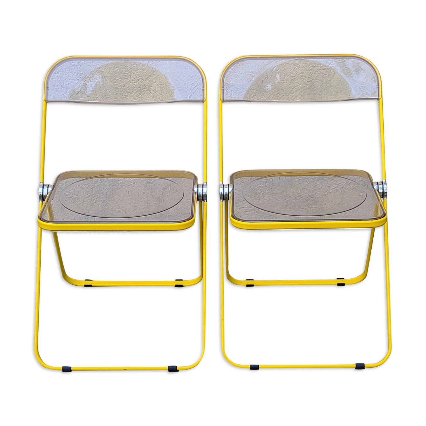 Yellow Plia folding chairs by Giancarlo Piretti for Castelli, 1960