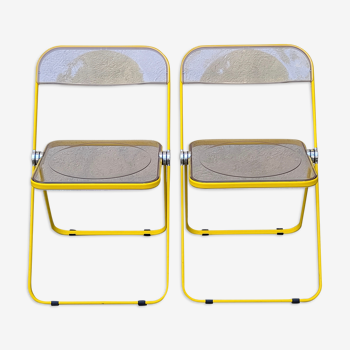 Yellow Plia folding chairs by Giancarlo Piretti for Castelli, 1960