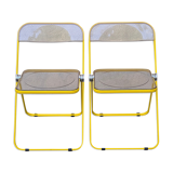Yellow Plia folding chairs by Giancarlo Piretti for Castelli, 1960