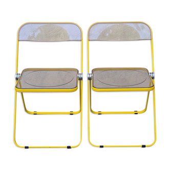 Yellow Plia folding chairs by Giancarlo Piretti for Castelli, 1960