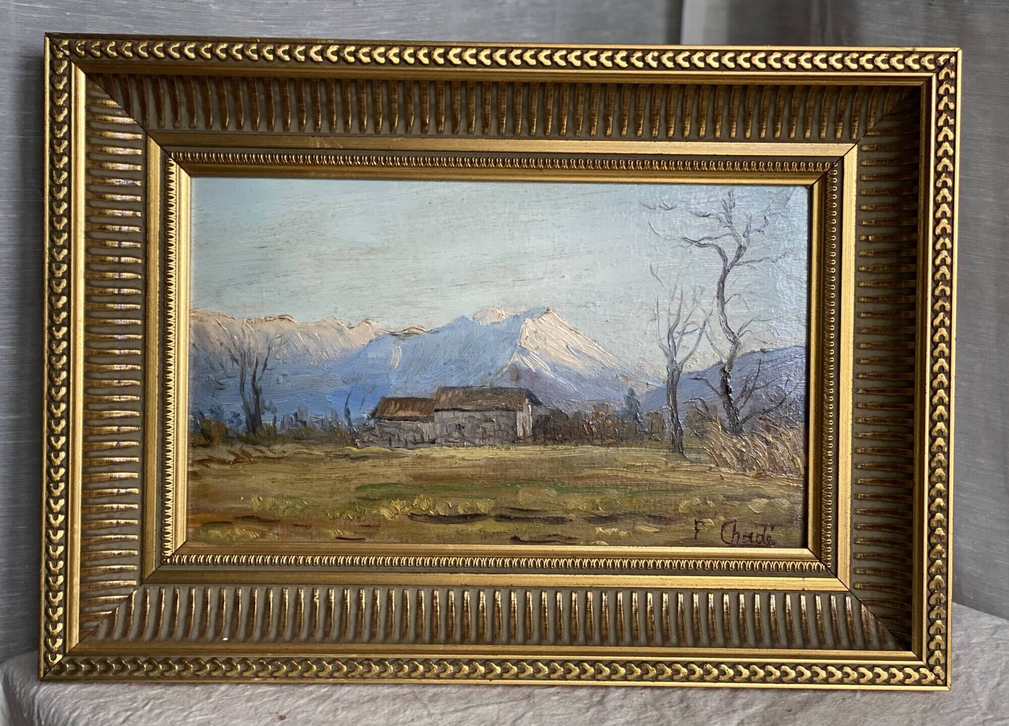 Painting by Florent Chadé, snow on the Belledonne massif, Dauphiné school