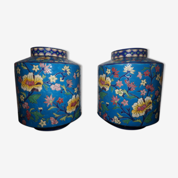 Pair of vases Bleu de Louvière Longwy years 30/40