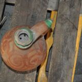 Antique red and green terracotta carafe, rustic Hungarian jug from the 1920s.