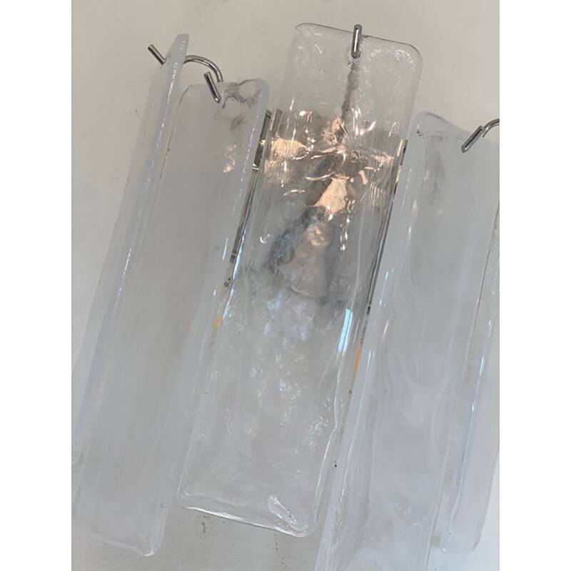 Venied-White Alabastro Strips “Listelli” Murano Glass Wall Sconce