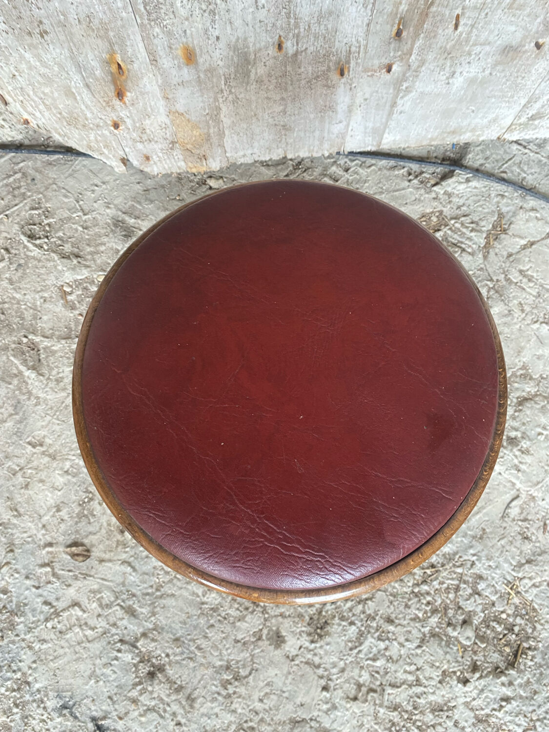 Vintage Red Leather Cushion Wooden Tripod Piano Stool