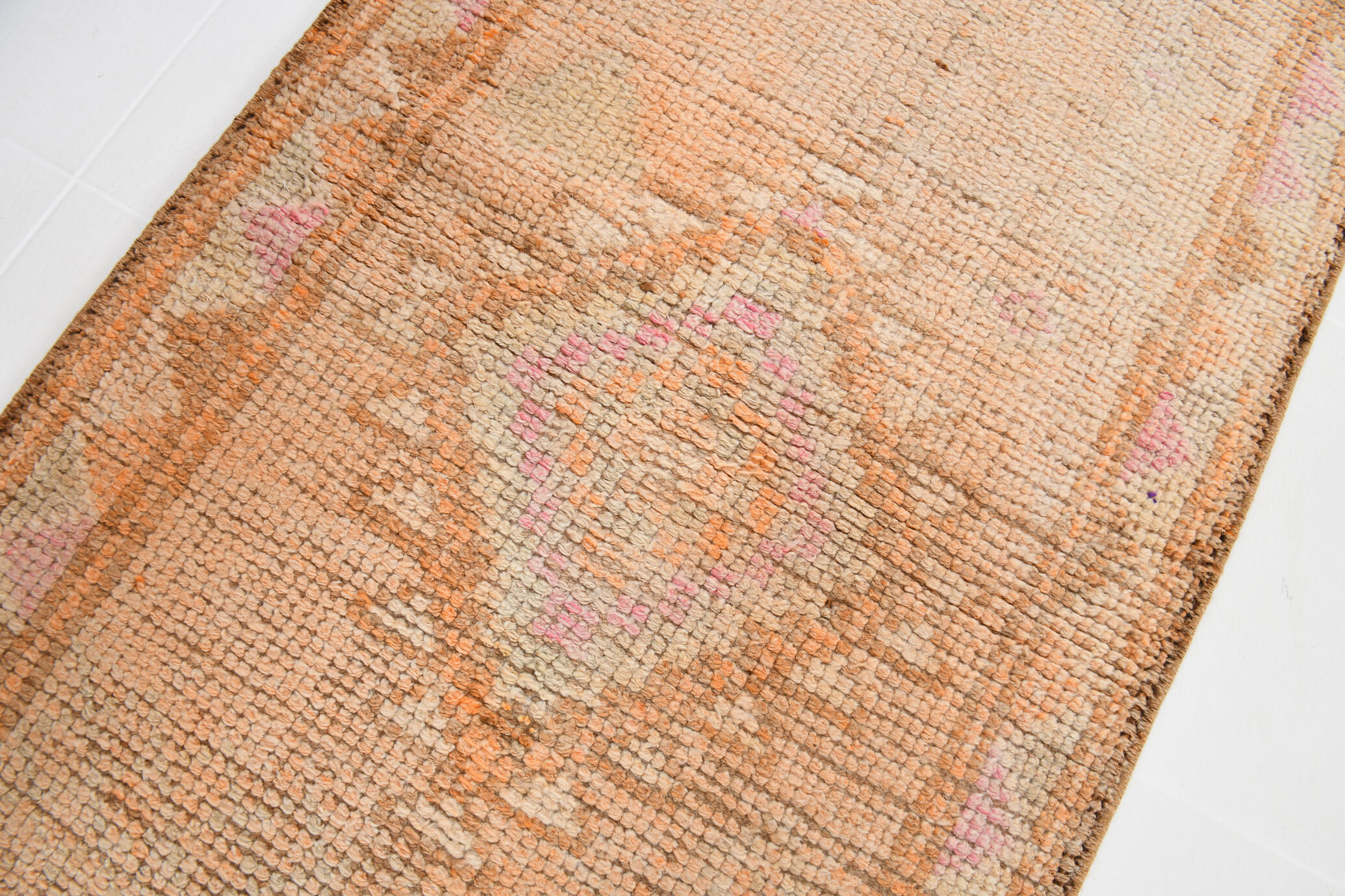 3x13 pale pink & orange turkish runner rug 82x403cm