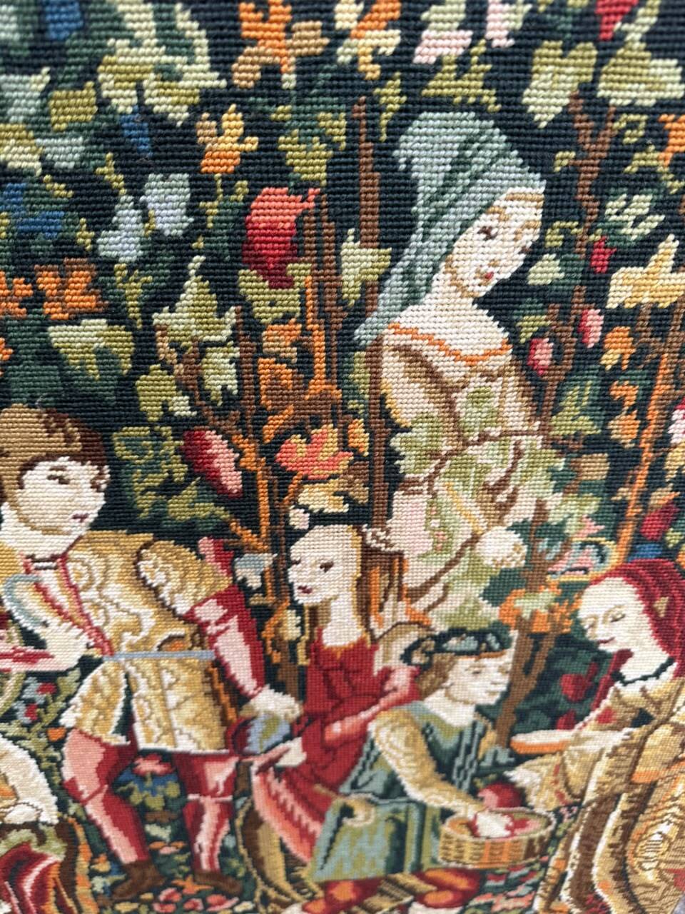 Large medieval wall tapestry "The Grape Harvest" (132x75 cm) 1970