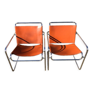 Fauteuils tubulaires en cuir