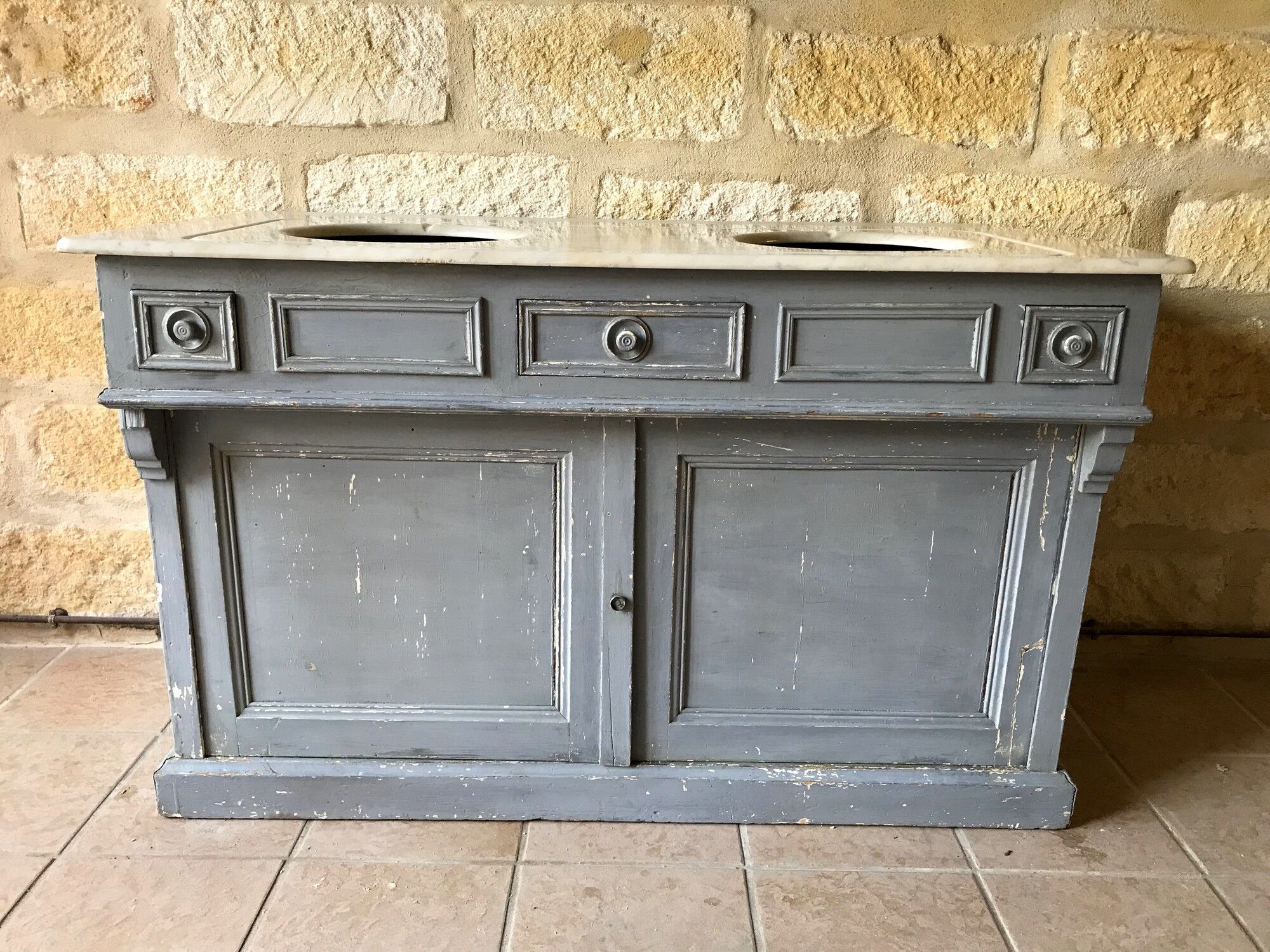 Antique bathroom furniture double sink marble top